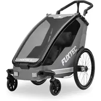 FUXTEC Fahrradanhänger FX-FA1S | Einsitzer faltbar mit Schiebegriff & Kupplung | Regenschutz | Sicherheitsfahne | 5-Punkt-Gurt | max. Zuladung 35kg Grau
