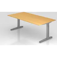 Proregal - Büromöbel mit top Leistungsdaten Schreibtisch Mika | Buche | Silber Gestell | BxT 200x100cm | Arbeitshöhe 65-85cm | höhenjustierbar, 1cm Raster | C-Fuß-Gestell | Rechteckform
