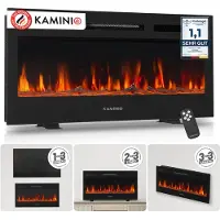 KAMINIO Elektrokamin MARLON - Elektrischer 3-in-1 Kamin mit Heizung, 3D-Flammeneffekt, 12 Flammenfarben, Fernbedienung - 36 Zoll