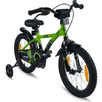 Prometheus Kinderfahrrad 16 Zoll Jungen und Mädchen in Grün & Schwarz mit Stützräder | Aluminium Seitenzugbremse und Rücktrittbremse | inkl. Sicherheitspaket | ab 5 Jahre | 16“ BMX Edition 2018