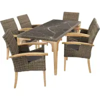 TecTake Rattan Tisch Foggia mit 6 Stühlen Rosarno mit Holzgestell