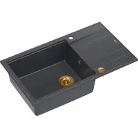 Quadron Spülbecken 1-Becken Spüle | Größe: 86 x 50 x 21 cm | EVAN 136 | Küchenspüle Granitspüle aus GraniteQ mit Siphon | Schwarz & Kupfer