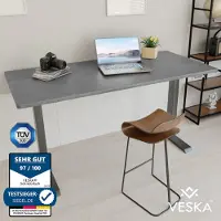 Veska Höhenverstellbarer Schreibtisch (140 x 70 cm) - Sitz- & Stehpult - Bürotisch Elektrisch Höhenverstellbar mit Touchscreen & Stahlfüßen - Anthrazit/Stein-Anthrazit
