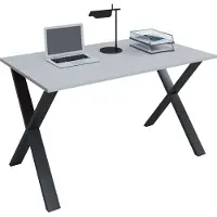 VCM Holz Schreibtisch | H. 76 x B. 140 x T. 80 cm | Computertisch schlicht | Füße aus hochwertigem Metall | Arbeitstisch | Büromöbel - Lona X