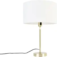 QAZQA Tischlampe gold verstellbar mit Schirm weiß 35 cm - Parte