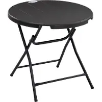 Outsunny Gartentisch, Runder Klapptisch, Ø80 cm Beistelltisch für 4 Personen, Garten Esstisch mit Dekorativer Holzoptik, für Balkon, Terrasse, Dunkelgrau