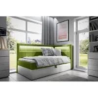 Fun-Möbel Boxspringbett Gästebett Kinderbett FABIAN Nr.3 80x200cm Weiss-Grün Seite Rechts