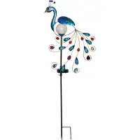Star Trading LED Solarstab Pfau - blau - warmweiße LED in Glaskugel - H: 80cm - Dämmerungssensor