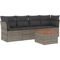 vidaXL 5-tlg. Garten-Sofagarnitur mit Kissen Grau Poly Rattan