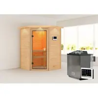 Karibu Sauna Innensauna Antonia Eckeinstieg Ofen 9 kW externe Strg easy 173x159x191 cm mit Dachkranz