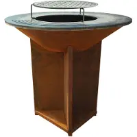 Purline Cortenstahl Grill mit 100 cm Stahlplatte, rauchfrei, Feuerstelle und Holzfächern