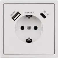 ETT Schutzkontakt-Steckdose McPower "Shallow", 1x USB-C - 18W Quickcharge - 1x USB-A, weiß, matt