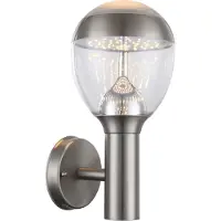 Globo Lighting Außenleuchte Edelstahl, Kunststoff klar, satiniert, IP44, oben auch mit LEDs, BxH: 150x317mm, AL: 173mm, inkl. LED 9W 230V, 1000lm Source, 750lm Output, 3000K