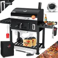 Kesser Grillwagen XXL Holzkohlegrill mit Deckel, Rädern, Edelstahl-Griff, Grillrost & Thermometer