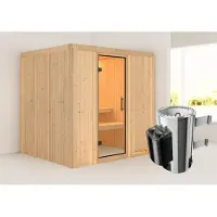 Karibu Sauna Innensauna Daria Fronteinstieg Ofen 3,6 kW intgr. Strg 196x170x198 cm ohne Dachkranz mit Klarglastür