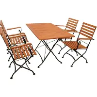 Degamo Gartenset SitzgruppeKlappgarnitur HOFGARTEN 5-teilig (4x Klappsessel, 1x Klapptisch 70x120cm), Flachstahl schwarz + Eukalyptus