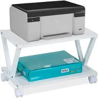 Relaxdays Druckerständer, 2 Ebenen, Rollwagen für Drucker, H x B x T: 28 x 44 x 28,5 cm, mit Rollen, Druckertisch, weiß