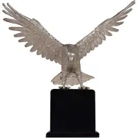 Casa Padrino Luxus Bronzefigur Adler Silber / Schwarz 40 x 20 x H. 37 cm - Versilberte Bronze Skulptur mit Sockel - Schreibtisch Deko - Wohnzimmer Deko - Luxus Qualität