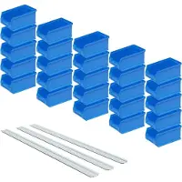 BRB-Lagertechnik BRB Set - 25x Sichtstapelkästen Profi LB5, blau, Inhalt 0,85 Liter, LxBxH 175 x 100 x 75 mm inkl. 3 verz. Wand-Aufhängeschienen