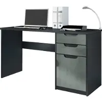 Vladon Schreibtisch Logan, Germany, Bürotisch mit 2 Schubladen und 1 Tür, Schwarz matt/Beton Dunkel Optik (129 x 76 x 60 cm)