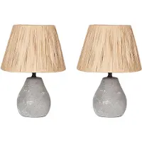 Beliani Tischlampe Grau und Naturfarben Keramik Vasenform 31 cm Papiergeflecht Schirm Kegelform Kabel mit Schalter Modern Boho Schlaf- u. Wohnzimmer