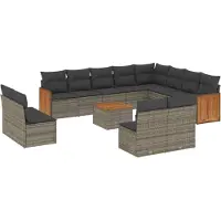 vidaXL 13-tlg. Garten-Sofagarnitur mit Kissen Grau Poly Rattan