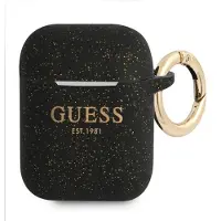 GUESS Gua2Sggek Airpods-Abdeckung Schwarz/Schwarzer Silikon-Glitzer