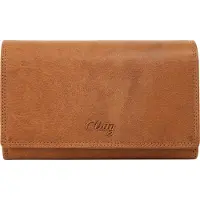 Cluty Damen Geldbörse aus Echtleder Cognac mit RFID-Schutz, 18 Kartenfächer, 2 Scheinfächer, 17x11x5 cm