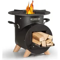 Blumfeldt Feuerschale mit Grillrost, Outdoor Stahl-Feuerschale Groß, Mobile Garten-Feuerschale, L-Form Feuerschalen mit Schürhaken, Wetterfeste Feuerschale für den Garten, Raketenofen Feuerstelle
