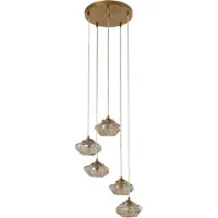 LINDBY Hängelampe Piatra, Ø45cm, 5-flg, amber/messing, Glas