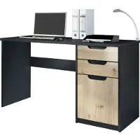Vladon Schreibtisch Logan, Germany, Bürotisch mit 2 Schubladen und 1 Tür, Schwarz matt/Eiche Nordic (129 x 76 x 60 cm)