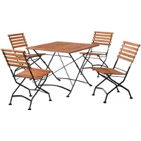 Merxx Schlossgarten Gartenmöbel Set 5tlg., 4 Klappstühle, Klapptisch 90 x 90 cm - Flachstahl mit Eukalyptus