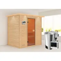 Karibu Sauna Innensauna Selena Fronteinstieg Ofen 3,6 kW -Ofen externe Strg. easy 223x159x191 cm mit Dachkranz