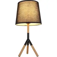 Globo Lighting LED Tischleuchte, Textil schwarz, Holzoptik, H 45 cm