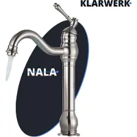 KLARWERK NALA | Vintage Hotel Gastro Silber gebürstet hohe Badarmatur | Edelstahl Wasserhahn für hohe Waschbecken | Mischbatterie 2 Anschlüsse