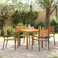 vidaXL 5-teilige Garten Essgruppe Schwarz Poly Rattan Akazie, Gartenstühle DesignMöbel Neu