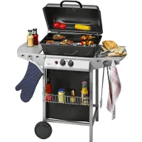 Clatronic Gasgrill mit 2 Heizzonen für individuelle Temperatursteuerung | Grillwagen inkl. Grillrost & Warmhalterost | Grill mit Ablagekorb | GG 3590