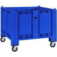 BRB-Lagertechnik Palettenbox mit 4 Lenkrollen, LxBxH 1200 x 800 x 1000 mm, Boden und Wände geschlossen, blau