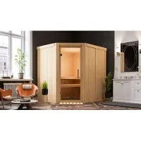 Karibu Sauna Innensauna Lilja Eckeinstieg ohne Zubehör 196x170x198 cm ohne Dachkranz mit Klarglastür