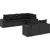 vidaXL 7-tlg. Garten-Sofagarnitur mit Kissen Schwarz Poly Rattan