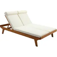 Miliboo - Doppelsonnenliege mit mehrfach verstellbarer Rückenlehne weiß und Massivholz B127 cm CARACAS