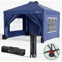 VOUNOT Pavillon 3x3m Pop Up Faltpavillon mit 4 Seitenteilen und 4 Sandsäcke, Blau
