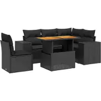 vidaXL 6-tlg. Garten-Sofagarnitur mit Kissen Schwarz Poly Rattan