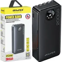 Awei Powerbank P134K 20000Mah Schwarz/Schwarz Display + Usb/Pd/Lightning/Microusb Kabel