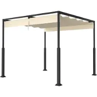 TRMLBE Pergola 3x3 m Garten Pavillon mit Beige Verschiebbar Schiebedach, Pergola Wasserdicht Stabil Winterfest Gartenpavillon aus Metall Rahmen & Polyestergewebe, für Garten Balkon Terrasse