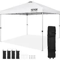 Vevor Pavillon 304,8x304,8x320cm Gartenzelt 250D PU Silber beschichtetes Gewebe Faltpavillon inkl. Aufbewahrungstasche Partyzelt 6-8 Personen Pop up Zelt Weiß Gartenpavillon für Campingausflug