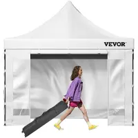 Vevor Pavillon faltbar 3x3m Faltpavillon 240g PVC-beschichtetes Polyester Pop-Up-Pavillon 1,95-2,13m Einstellbar Partyzelt Festzelt Strandzelt Weiß für Hochzeiten oder andere kommerzielle Aktivitäten