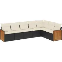 vidaXL 7-tlg. Garten-Sofagarnitur mit Kissen Schwarz Poly Rattan