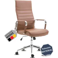 DELUKE Bürostuhl Ergonomisch SONOD Schreibtischstuhl mit Rollen | Höhenverstellbarer Drehstuhl, Arbeitsstuhl mit Armlehne | Chefsessel, Computerstuhl 135 kg | Hellbraun