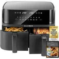 KLAMER Heißluftfritteuse Duo 9 L – Doppelkammer Airfryer mit 2 Körben & Digitaldisplay, 10 Automatikprogramme, Dual-Funktion, Timer, 3000 W Heißluft-Zirkulation, spülmaschinengeeignet